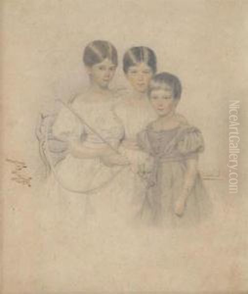 Three Children By A Bench - view 1
