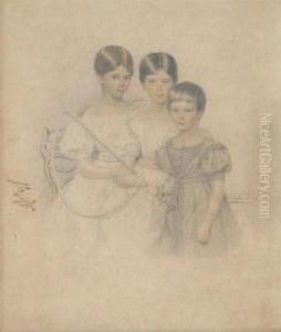 Three Children By A Bench