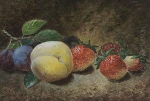 Still Life With Plums And Strawberries by Josiah Slater