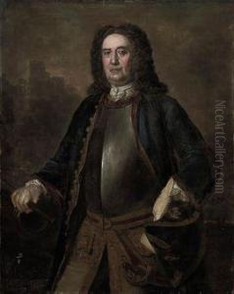 Portrait Of Major General Richard St. George, Three-quarter-length,in A Blue Coat And Breast Plate, A Tricorn In His Left Hand, Hisright Hand On A Canon, A Castle Beyond - view 1