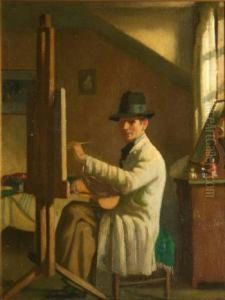 Self Portrait In Studio by James Sinton Sleator