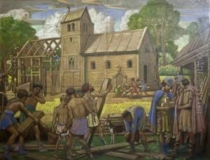Building A Saxon Church by Bernard Sleigh