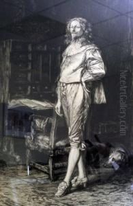After John Pettie R.a., Portrait Of Charles I, Etching On Silk by Charles Philip Slocombe