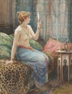 A Lady In A Richly Decorated Interior by Edward Slocombe