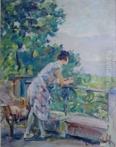 Youngwoman On A Balcony by Olga Slomszynska Slom