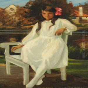 A Young Girl In White, Probably The Artist's Daughter Lykke by Harald Slott-Moller