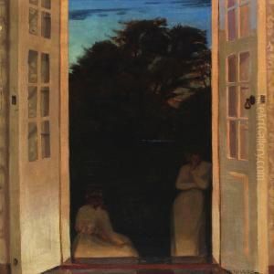 Evening With Two Women Conversating by Harald Slott-Moller