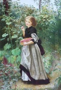 Picking Raspberries by Frederick Smallfield, A.R.W.S.