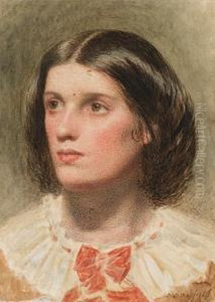 A Lady, Wearing Peach-coloured Dress And White Collar Tied With Coral-pink Bow - view 1