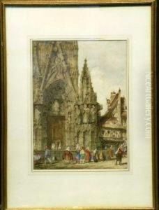 View Outside Rouen Cathedral by William Frome Smallwood