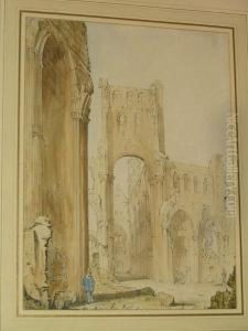 Abbey Ruins, With Figure Stood Before, Thought To Be Jumieges