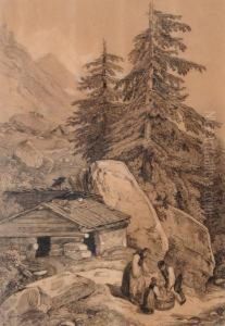 Baita Di Montagna Con Figure by Gabriele Smargiassi