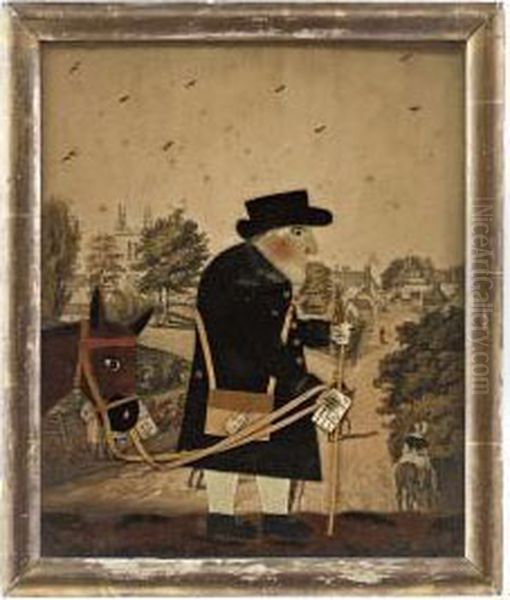 A Regency Cut-felt Collage Picture Of Old Bright The Postmanwith Frant Church And Village Shown In The Distance - view 1