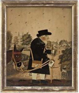 A Regency Cut-felt Collage Picture Of Old Bright The Postmanwith Frant Church And Village Shown In The Distance