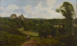 A Wooded Landscape With Castle Ruin by John Smart