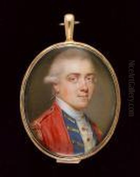 An Officer, Wearing Scarlet Coat With Blue Facings And Gold Epaulettes, White Waistcoat, Lace Cravat And Powdered Wig Worn - view 1