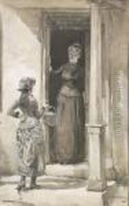 Three Drawings. Including Two Interior Scenes And One Depicting A Woman And A Young Lady In A Doorway. by William Thomas Smedley