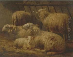 Sheep In A Stable by Albert Smets