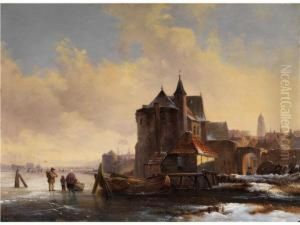 Hollandische Winterlandschaft Mit Blick Auf Ein Stadtchen Hollandische Winterlandschaft Mit Blick Auf Ein Stadtchen