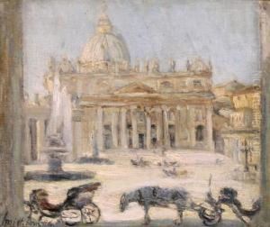 Kutschgespann Vor Der Peterskirche In Rom by Emil Smidt