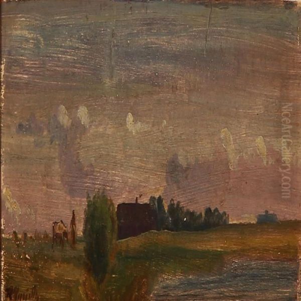 Evening Landscape With Houses - view 1
