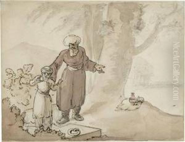 Szene Aus 1001 Nacht: Aladin Mit Dem Flaschengeist Vor Der Schatzhohle - view 1