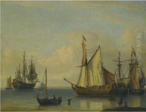 Dutch Vessels Anchored Close To The Shore In A Calm