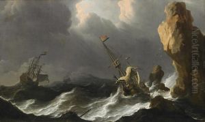 Hollandische Schiffe Im Sturm Vor Einer Felskuste by Aernout Smit