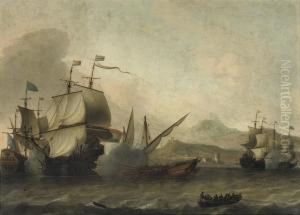 A Naval Engagement, Said To Be The Battle Of Agosta, 22 April1676 by Aernout Smit