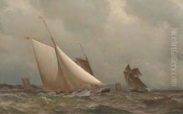 A New York Yacht Club Cutter Racing Off A Coast - view 1