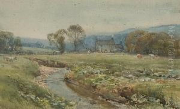 Farmstead With Cattle Beside A Brook - view 1