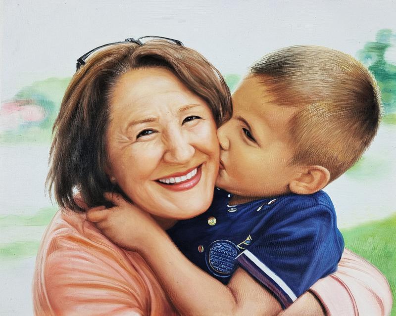 “Transform Your Grandparent and Grandchild Photos into Custom Hand-Painted Oil Portraits - view 1